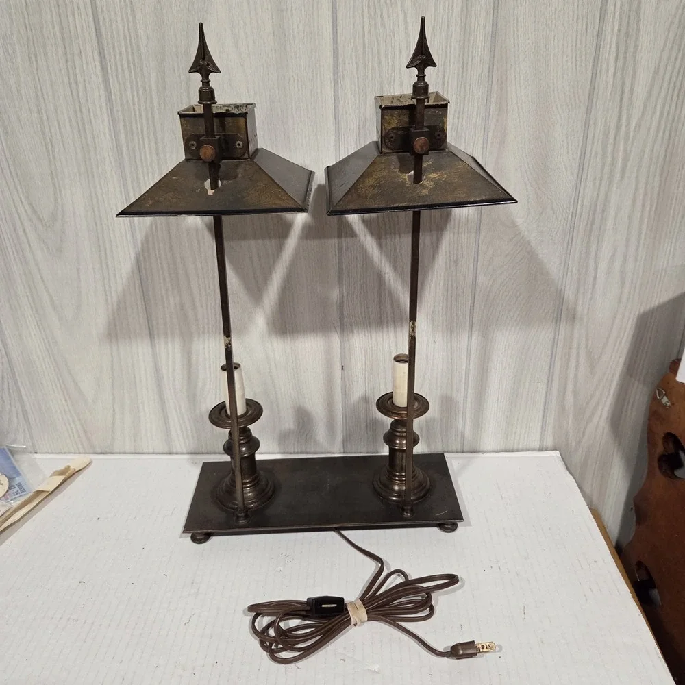 French Bouillotte XVI Tole Desk Table Lamp Mid Century Hand Painted 20